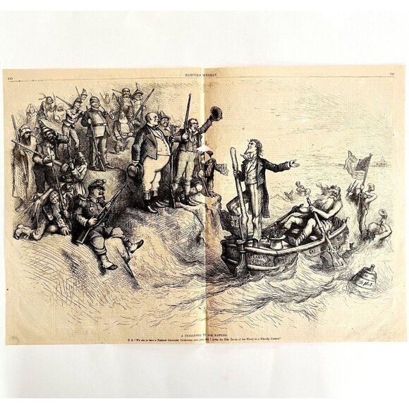 Thomas Nast Harper's Centerfold 1875 Victorian Woodcut Engraving LGBinTN2 - Picture 2 of 4